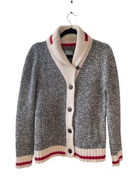 ROOTS Canada Cabin Wool Button Front Long Sleeve Shawl Cardigan Sweater L